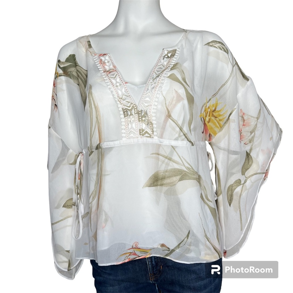 WHBM Floral Tie-Waist Kaftan Blouse Sz SP NWOT